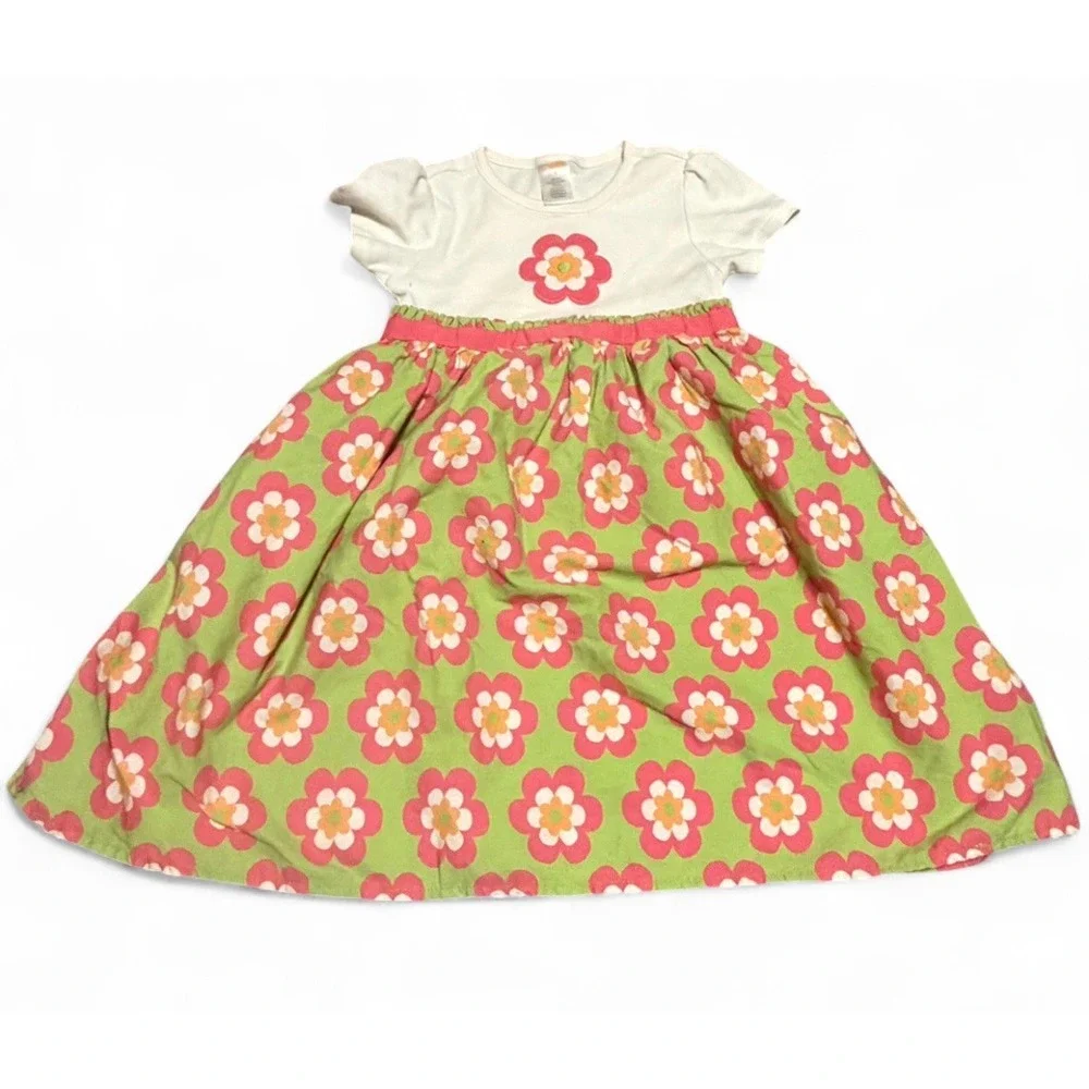 Gymboree Girls 5‎ Floral Dress Pink Green Flower Short Sleeve Spring